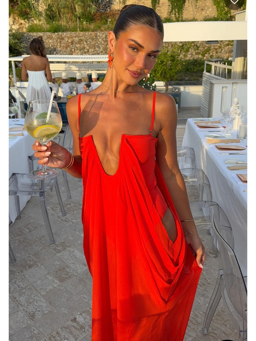White Fox Ref Flame Sol Rio Draped Slip Maxi Dress - S NWT $99